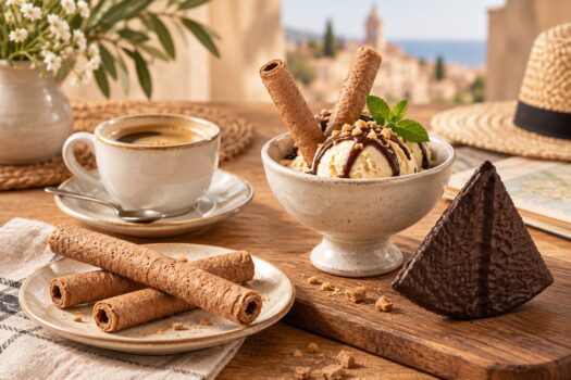 Galletas y barquillos artesanos de Galletas Polen con café y helado